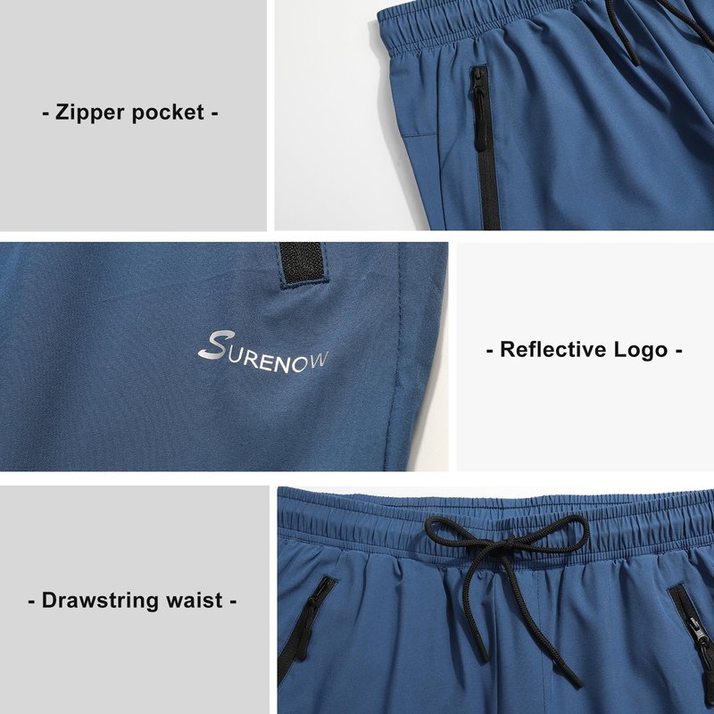Surenow Men's Athletic Pants Elastic Waist Quick-Dry Lightweight Pants Workout Outdoor Sweatpants with Zipper Pockets Cobalt Blue