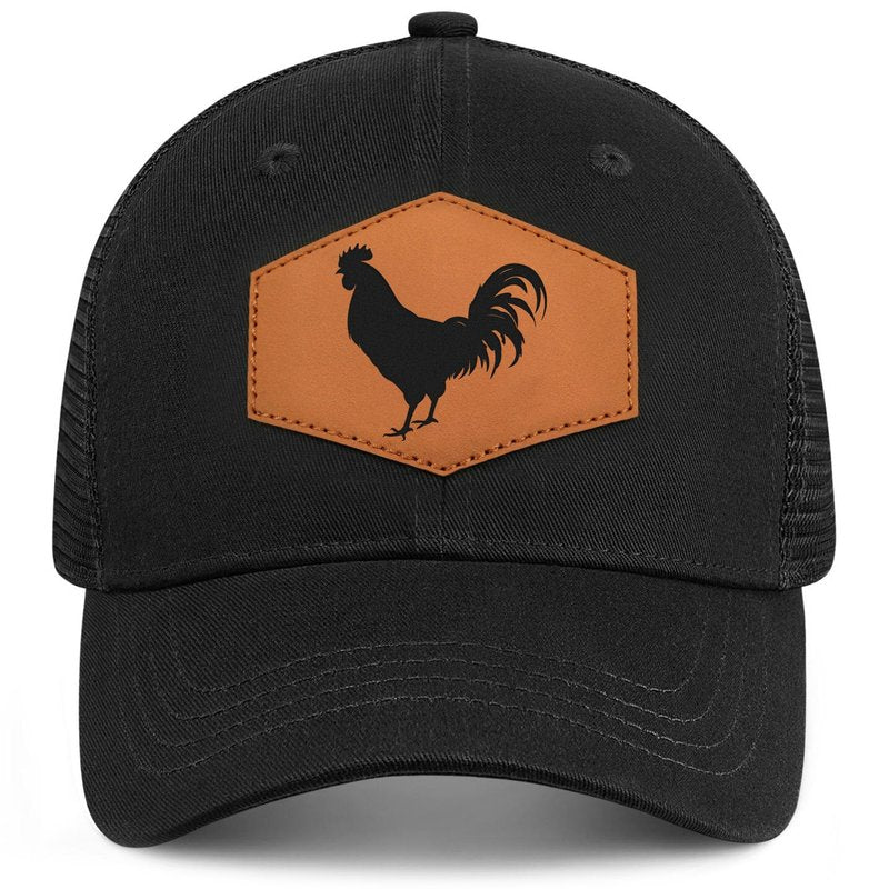 Jiaazerd Rooster Baseball Cap for Chicken Lovers,Leather Trucker Hat Snapback Hat for Men Women Brown