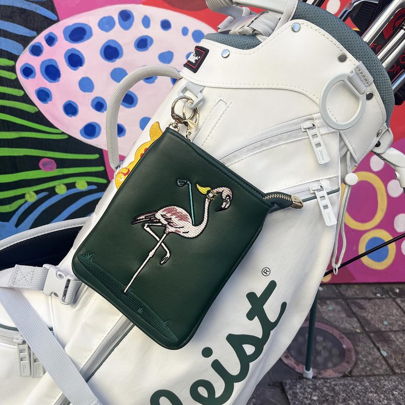 CROWNBLANKS PINKTEE Golf Valuables Pouch Premiun Leather Tee Pouch Funny Golf Accessories Bag with Zipper Master Green for Women Men (Pink Stripe, FLAMINGO)