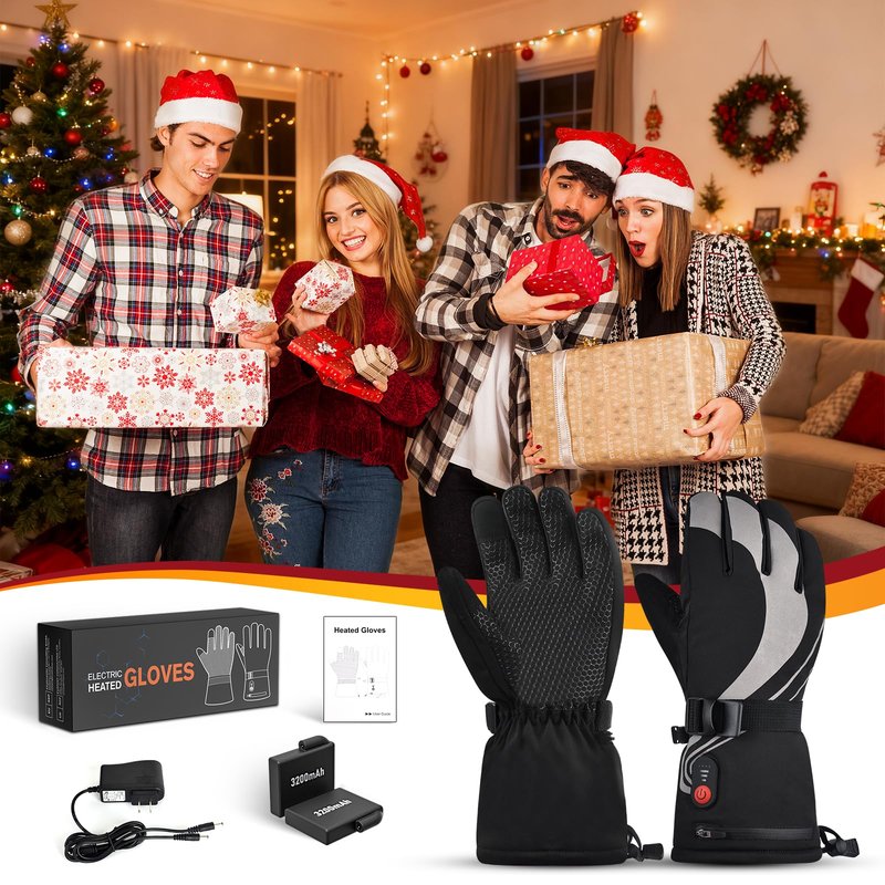 Starines Heated Gloves for Men Women 7.4V Battery Rechargeable Electric Heating Work Gloves Touchscreen Waterproof Hand Warmer for Christmas Winter Outdoor Ski Motorcycle Hiking Camping Hunting Gifts