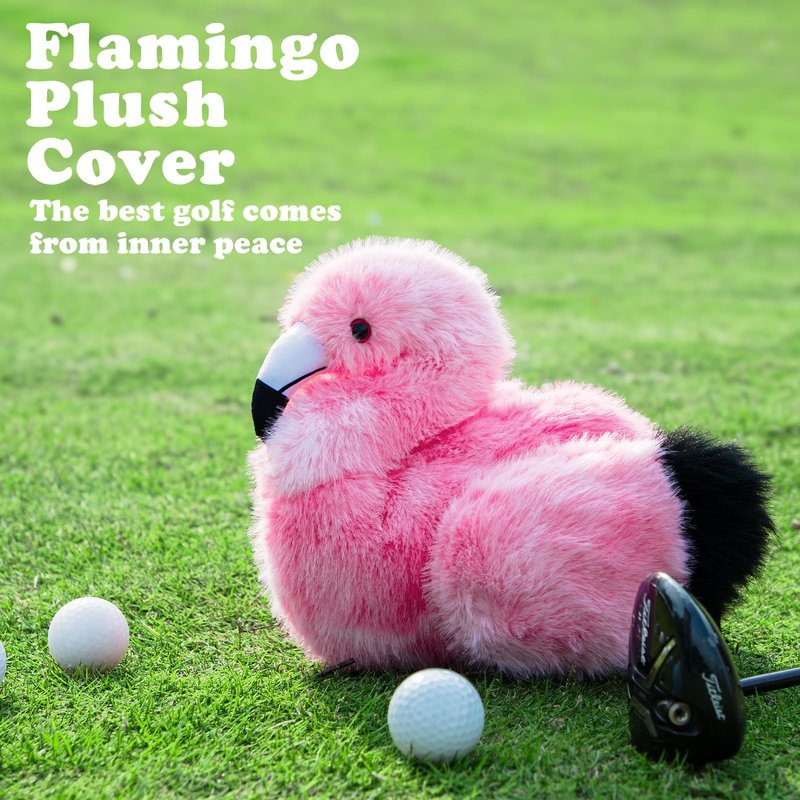 Funny Driver Headcover - Long Neck Plush Funny Golf Club Cover, Animal Flamingo Golf Headcovers for Driver