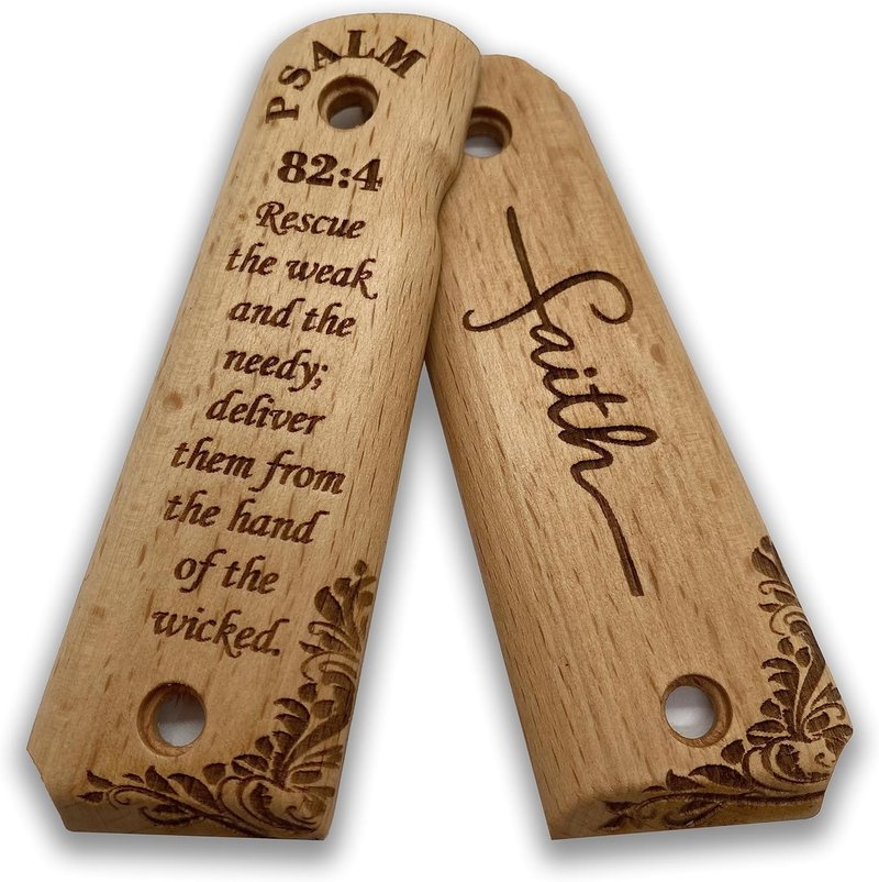 1911 Full Size Wooden Handgun Grips with Bible Verses - Fits Most 1911 Models | Durable & Stylish
