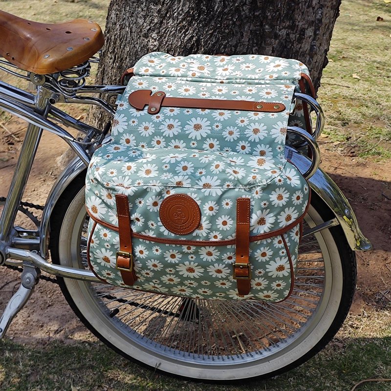 TOURBON Nylon Double Pannier Rear Rack Bag for Bicycle, Bike Saddlebag with Shoulder Strap