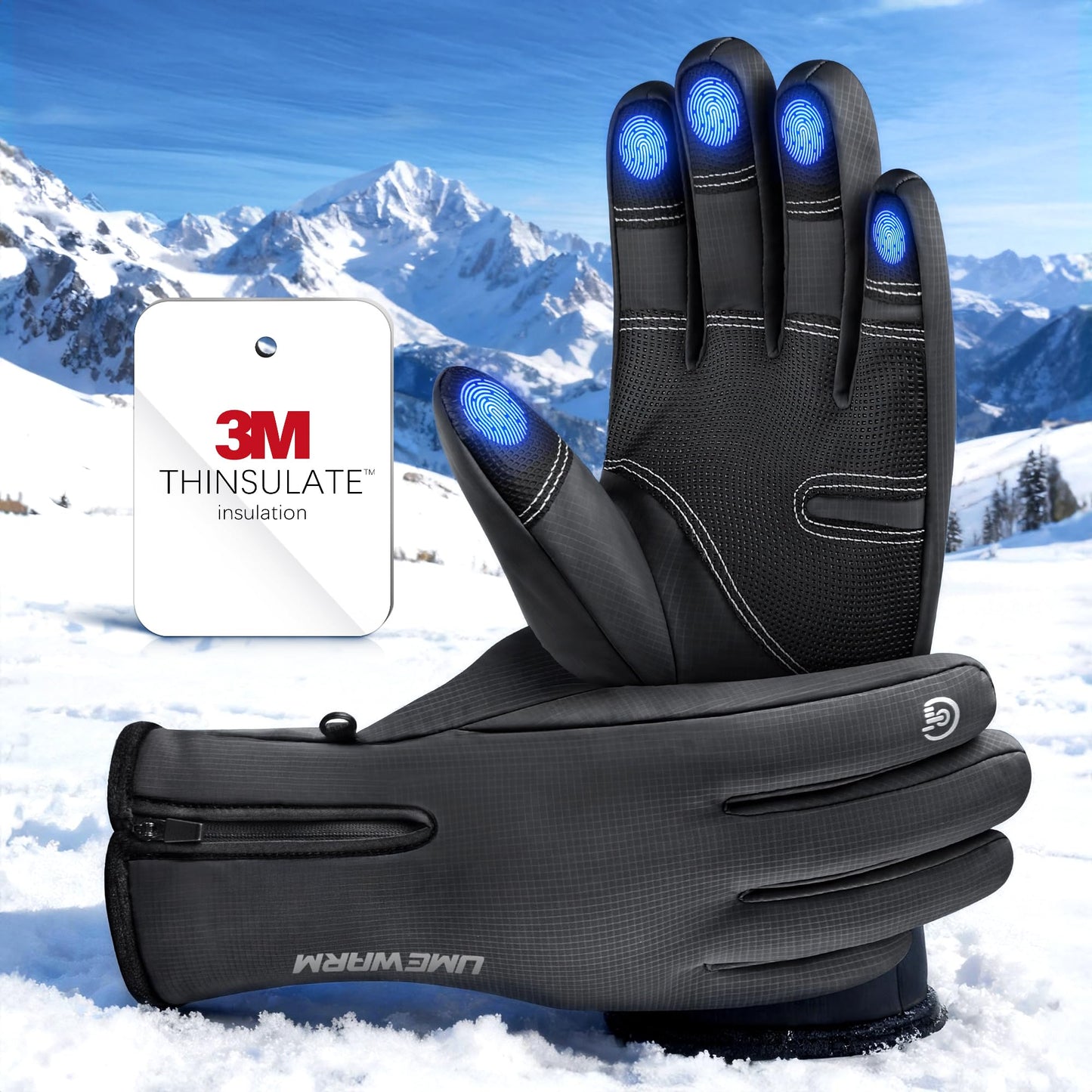 Winter Gloves Men Women Made with 3M Insulation, -20°F GEANI-TEX™ Waterproof Ski Gloves for Cold Weather, 5-Layer Thermal Snow Gloves, 10 Touchscreen Fingers Snowboard Gloves for Cycling, Hiking