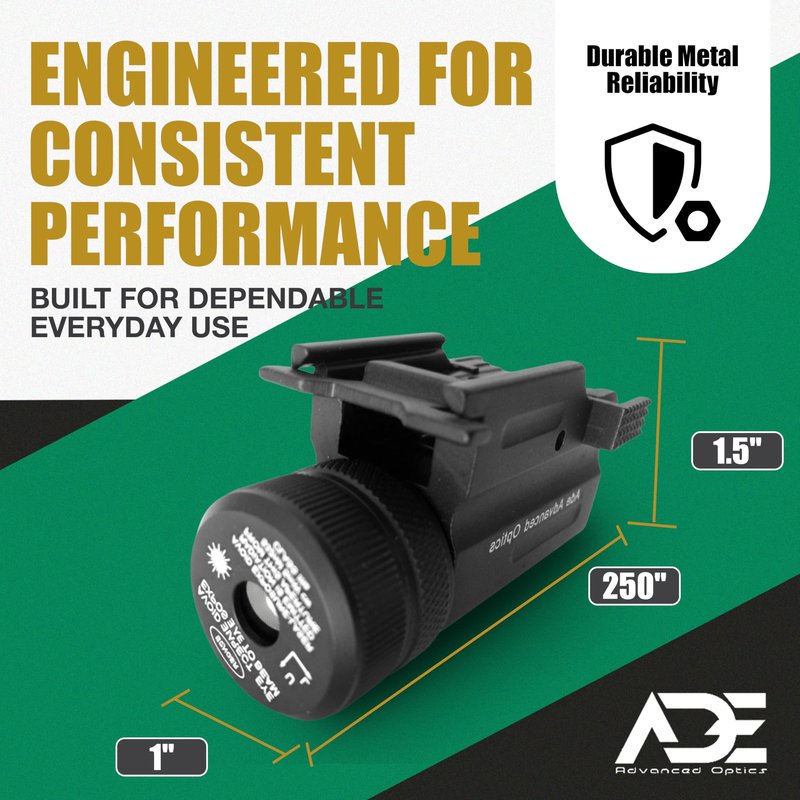 ADE Advanced Optics – Ultra Compact Green Laser + Light for Pistol Rails – Bright Class IIIA Beam, Easy Quick-Release Mount, CR2 Powered, Adjustable Windage & Elevation for Precise Alignment