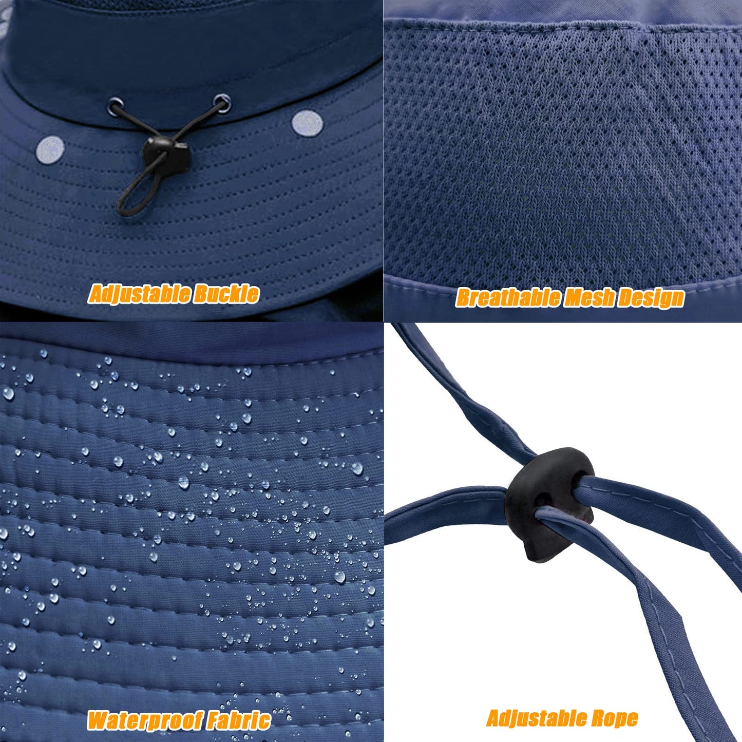 Fishing Hat for Men & Women, Outdoor UV Sun Protection Wide Brim Hat with Face Cover & Neck Flap Dark Blue