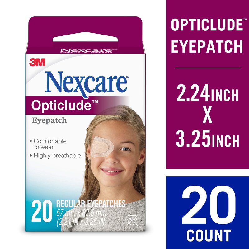 Nexcare Opticlude Eyepatch, Regular Size, Contoured for Fit, Brown, 20 Count (Pack of 3)