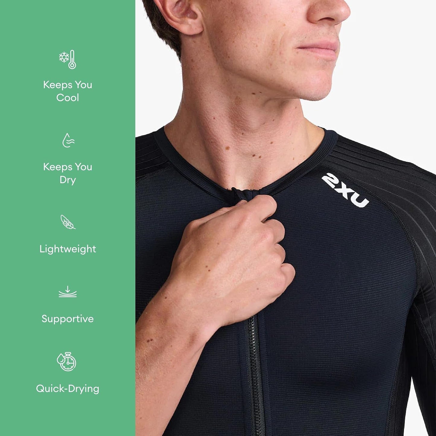 2XU Men's Trisuit - Aero Sleeved Front Zip Triathlon Suit for Enhanced Muscle Support | Size M-XL