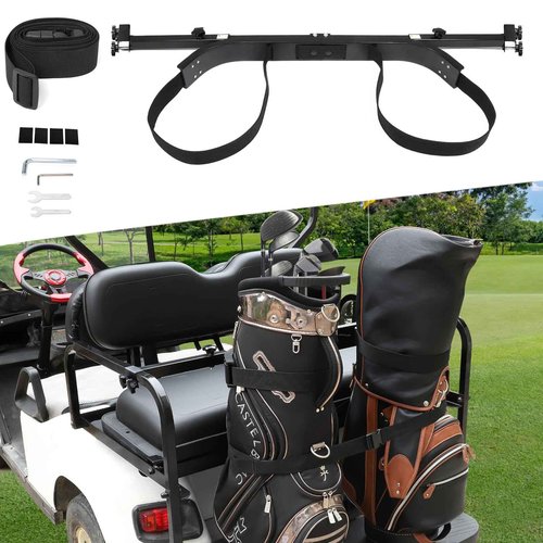 Golf Cart Bag Holder Bracket for 2+2 Seater Golf Cart Rear Seat with 1 inch Sqaure Strut, No Drilling Golf Cart Rear Bag Holder Fits EZGO, Club Car, Yamaha Golf Carts
