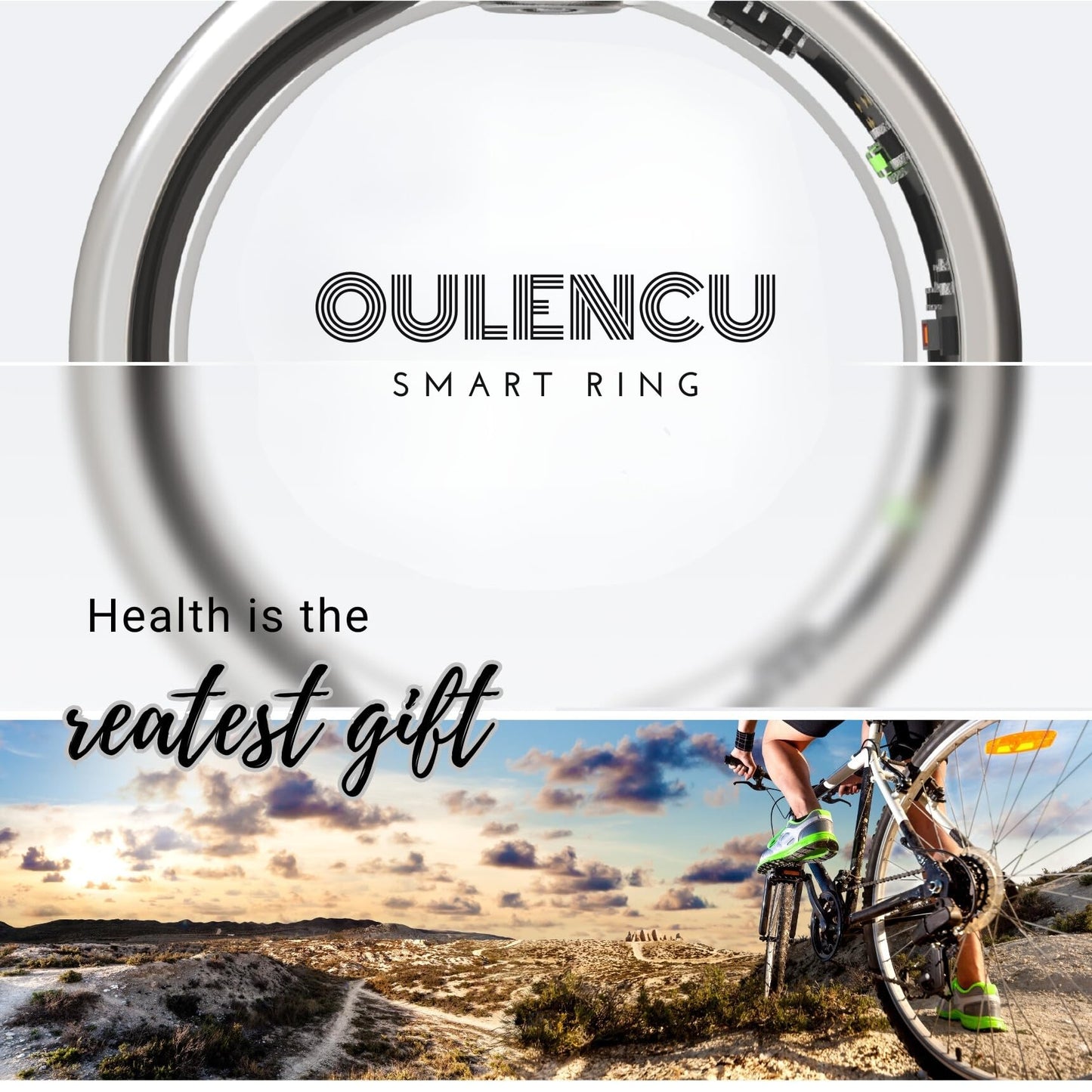 Oulencu 2024 Smart Ring, Health Tracker, Fitness Smart Ring, Bluetooth 5.0 Heart Rate Monitor, Activity Tracker, Sleep Monitor, Blood Oxygen Monitor, Calorie Tracker (Gold, #6-16.5mm)