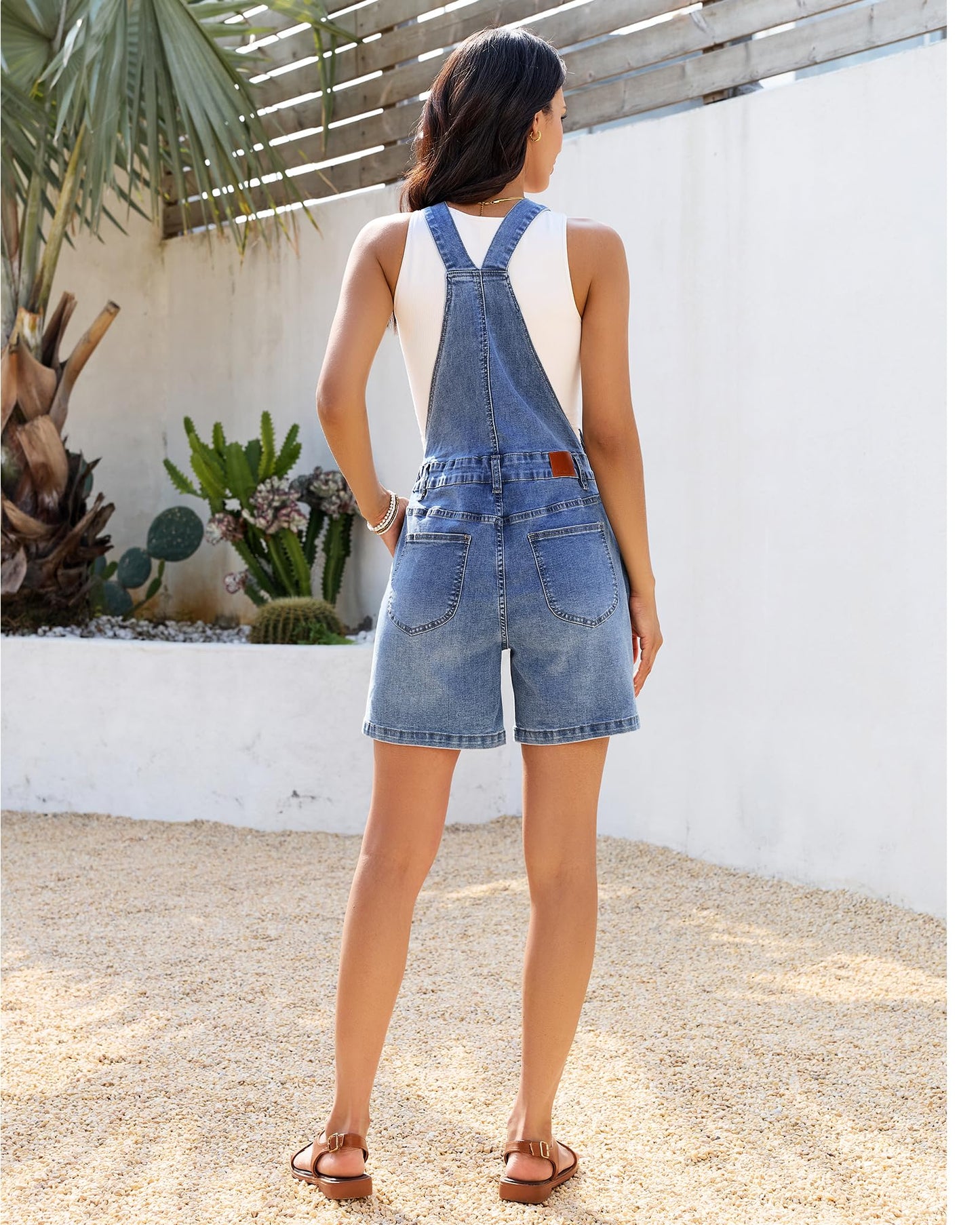 luvamia Denim Overalls for Women Loose Fit Baggy Jean Shorts Overall Bib Summer Casual Stretchy Adjustable Shortalls