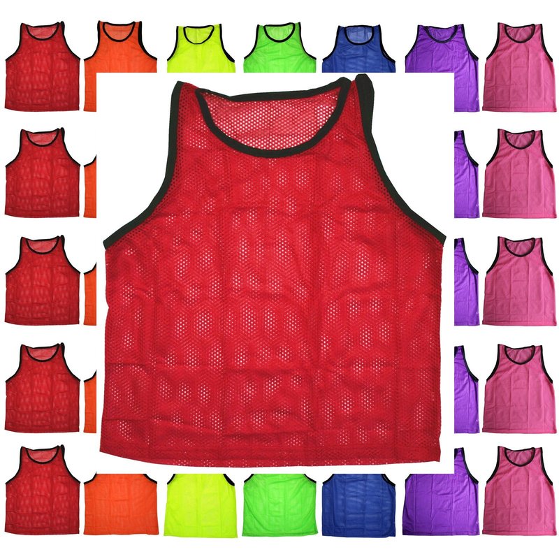 BlueDot Trading Youth Sports Pinnies Scrimmage Training Vests (12-Pack), Red