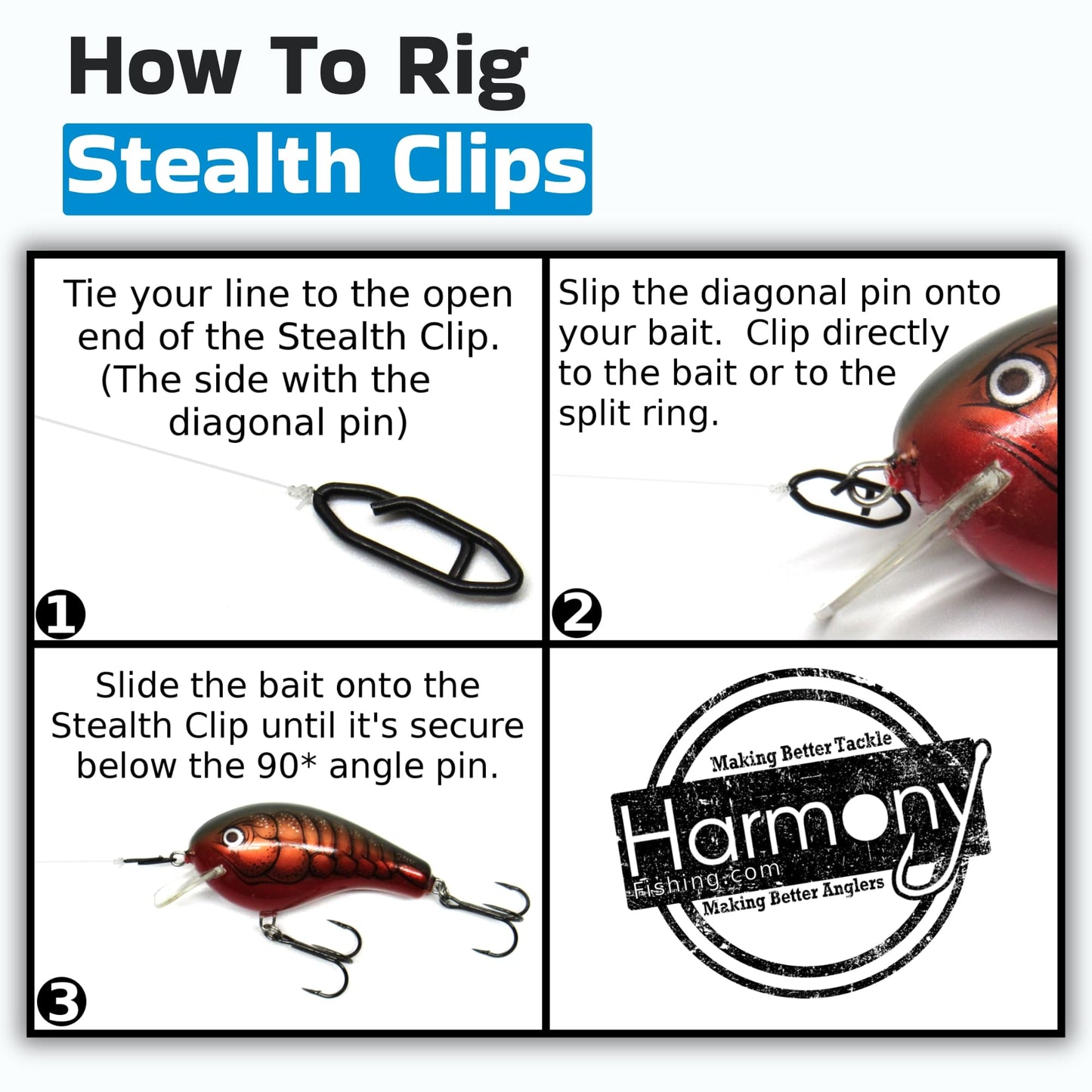 Harmony Fishing Stealth Clips (25 Pack) [Black Stainless] (15mm (40# Test))