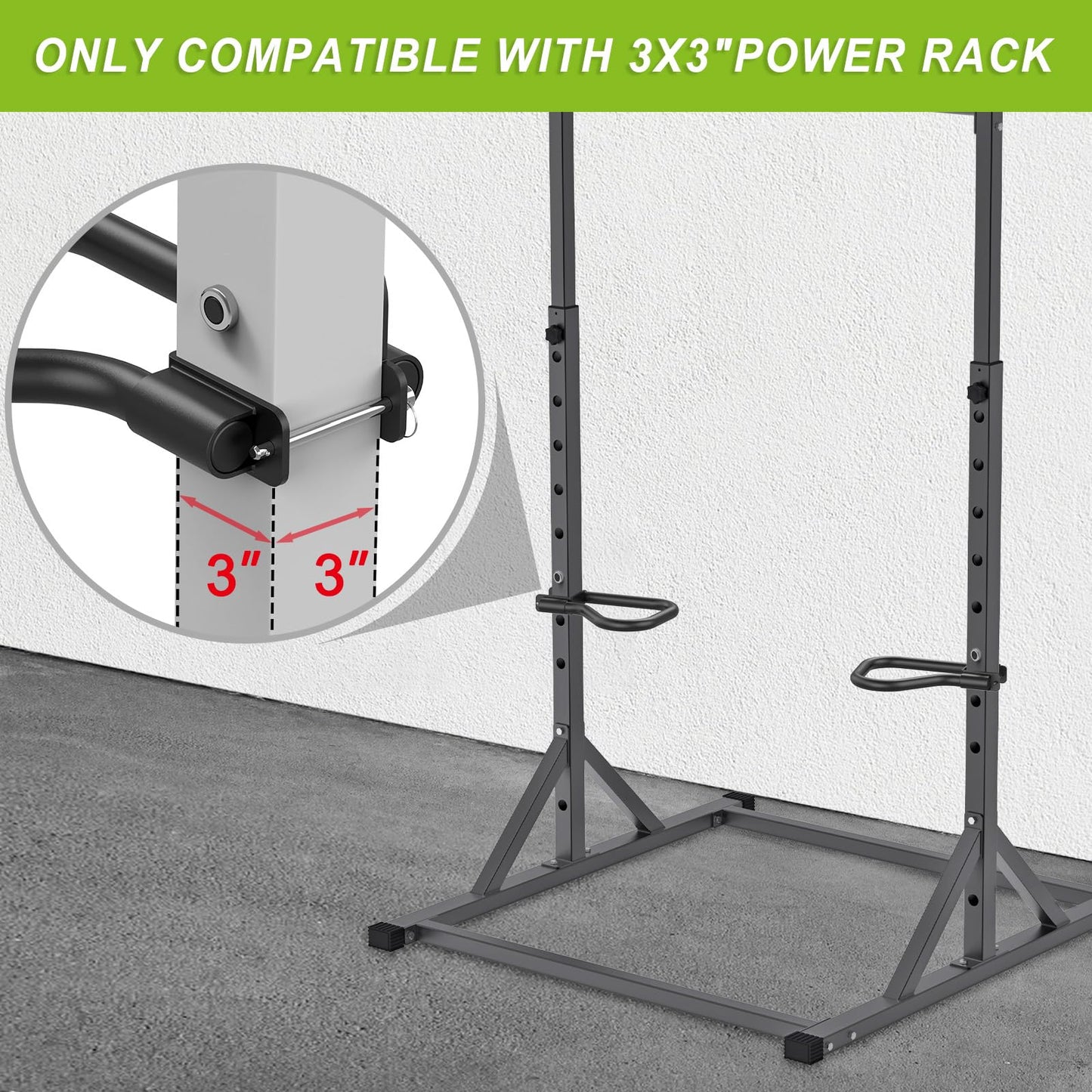 SELEWARE Dip Bar Attachment for 3" x 3" with 1" or 5/8" Hole Power Cage Squat Rack, Set of 2 Heavy Duty Steel Dip Handles with Safety Pin, Multi Grip Positions for Home Gym Strength Training