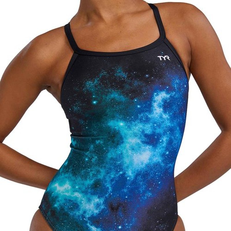 TYR Women's Durafast Elite Diamondfit Swimsuit, Blue/Green/Starborne, 26