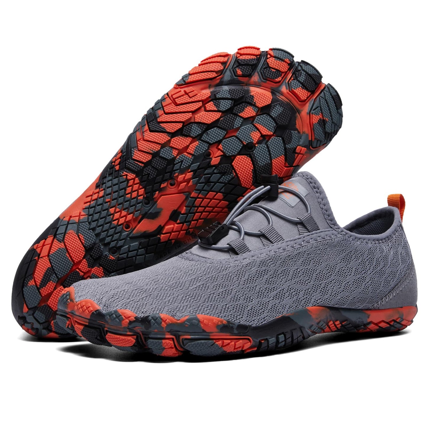 ALEADER Men's Barefoot Water Shoes - Quick Drying, Five Fingers, Slip On - Beach, Surfing, Kayaking - Dark Grey/Orange, Size 8 US
