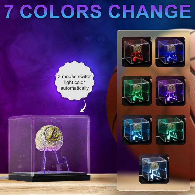 Championship Ring Display Case - LED Lighted, UV-Protected Holder | Premium Memorabilia Box for Baseball, Football, Super Bowl