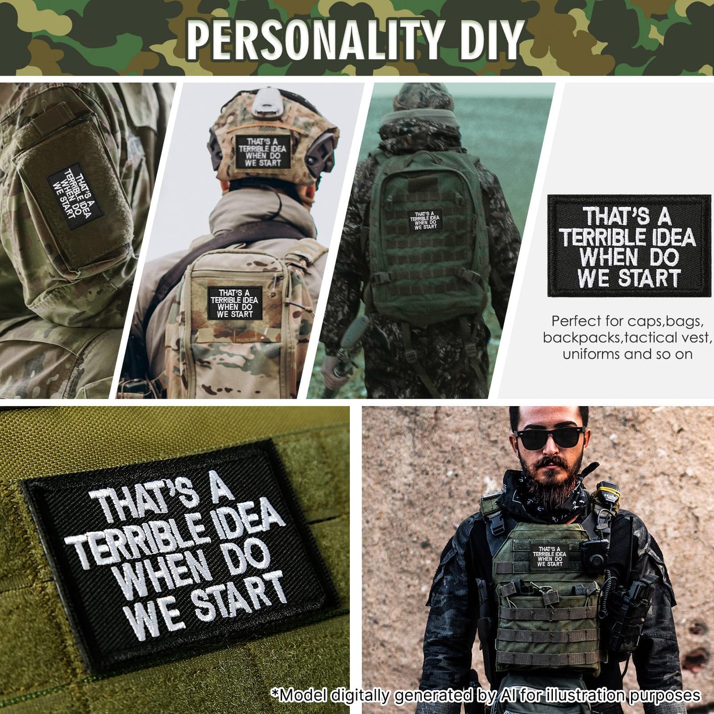 XMJY Tactical Hook and Loop Patch - That's A Terrible Idea When Do We Start, 1 Pc Embroidered Morale Patch for Backpacks, Army Vests, Jackets, Jeans, Hats, Helmets
