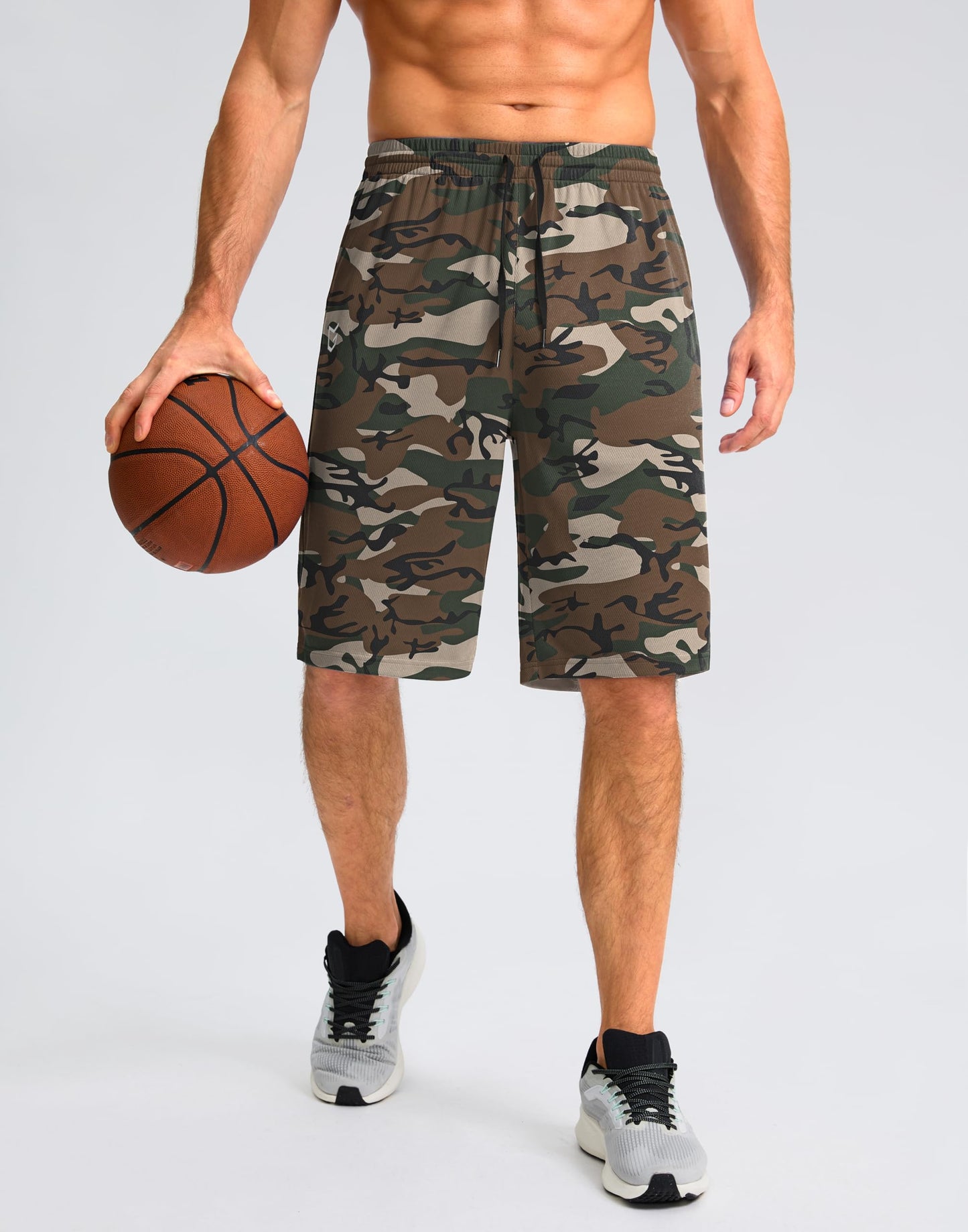 G Gradual Men's Athletic Shorts with Pockets 9" / 11" Long Basketball Shorts Lightweight Quick Dry Gym Workout Shorts for Men(Green Camo,L)