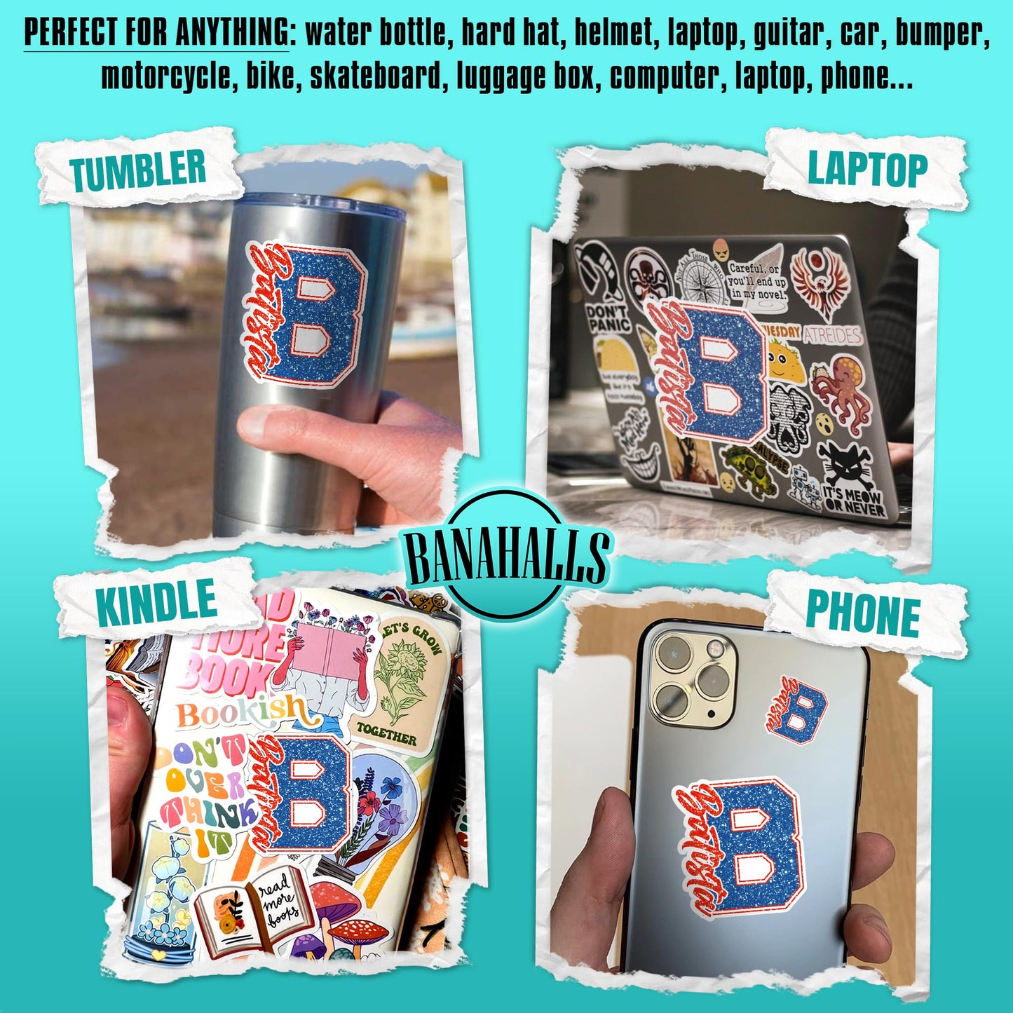 Custom Name Sticker Glitter High School Personalized Custom Name Stickes Team Sport Waterproof Vinyl Sticker for Water Bottle Laptop Hard Hat Tumbler Cup Cars Birthday Gift for Her Him Kids Adult