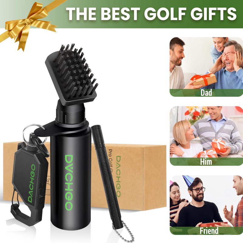 Dachgo Pro Golf Club Cleaner Brush, Golf Water Brush with Lockable Retractor Clip & Squeeze Bottle for Easy Cleaning, 7.5 Inches - Hold 4 oz of Water (Brush with Groove Sharpener Tool)