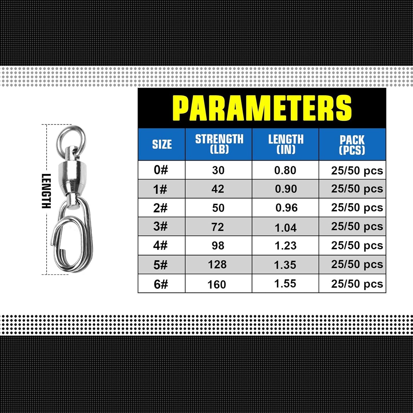 High Strength Snap Swivel Fishing Swivels - Stainless Steel Split Rings, 25pcs, 30lbs Capacity | Freshwater & Saltwater Use