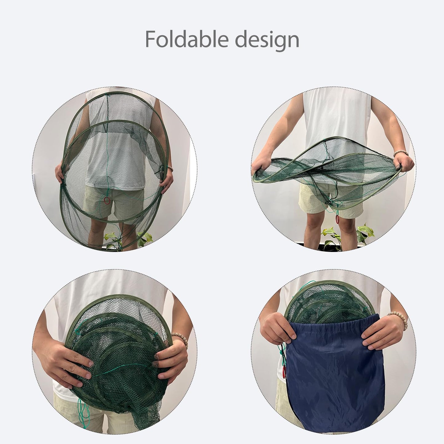 2 Pcs Foldable Fishing Net,Crab Traps, Minnow Trap,Versatile Hand Casting Cage for Crabs Minnows Lobster Shrimp Crawfish and More