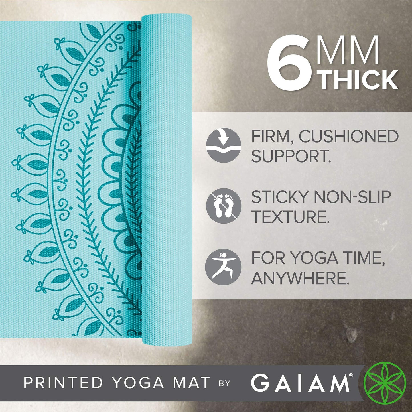 Gaiam Premium Print Yoga Mat, Marrakesh, 68"L x 24"W x 6mm Thick