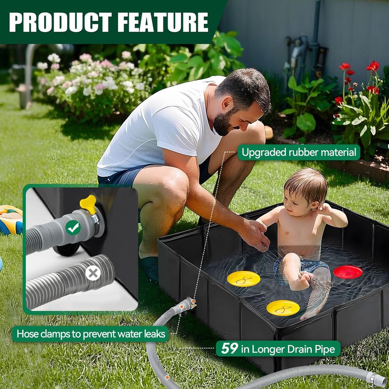 Thallike Upgraded Portable Shower Pan, 41" x 41" x 10" Outdoor Shower Base with Detachable Drain Pipe, Foldable Camping Shower Base for Beach, RV, and Indoor
