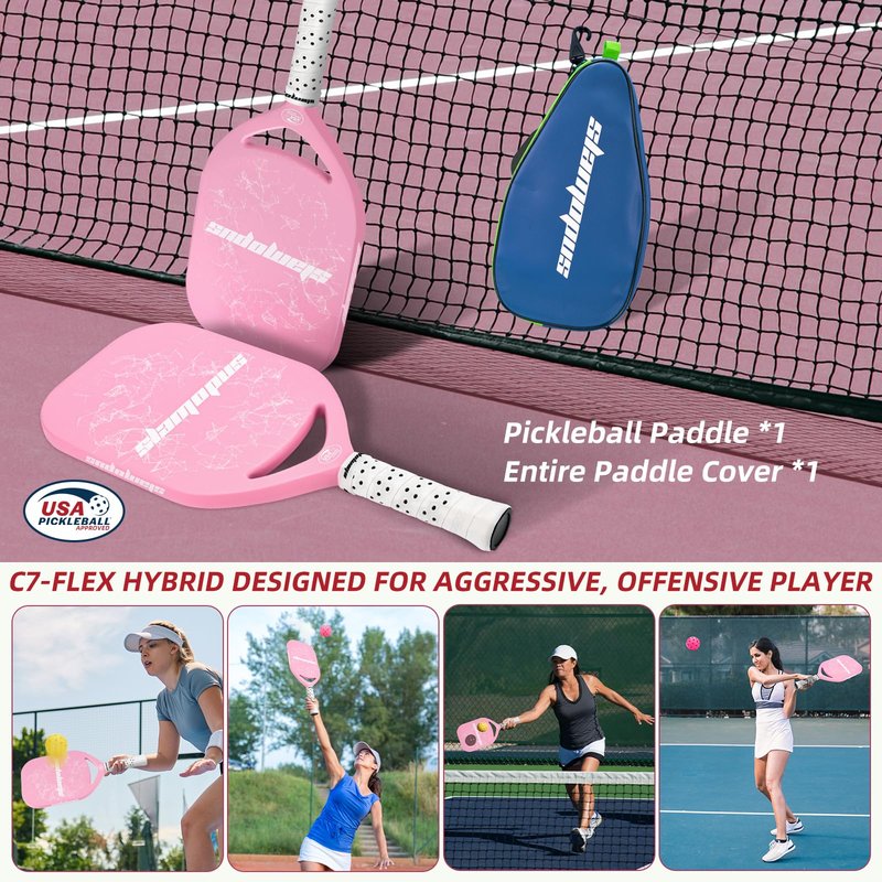 Slamopus Pro Pickleball Paddle| T700 Carbon Fiber Pickleball Paddles with 16mm Polymer Honeycomb Core & Overgrips| Premium Pickle Ball Racket Enhanced Control & Spin & Power| USAPA Approved（Pink）