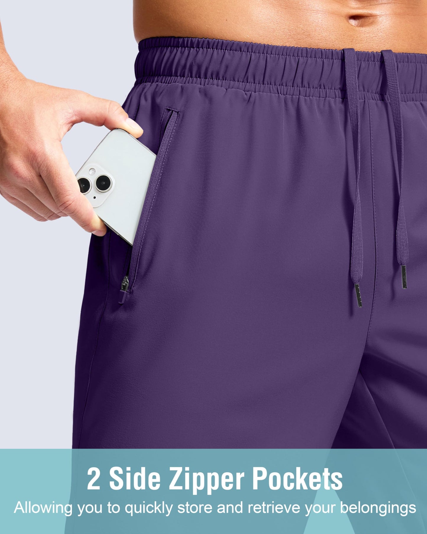 Men's Athletic Running Shorts with Zipper Pockets Quick Dry 7"/ 5"/ 9" Workout Gym Shorts for Basketball Hiking(Purple,9XL)