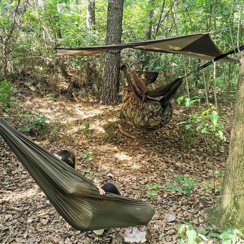 onewind 12Ft Camping Hammock with Mosquito Net, Ridgeline Double Hammock Portable Lightweight Large Hammock Ripstop Nylon Durable with 2 * 12Ft Tree Straps for Camping Hiking Backpacking, OD Green