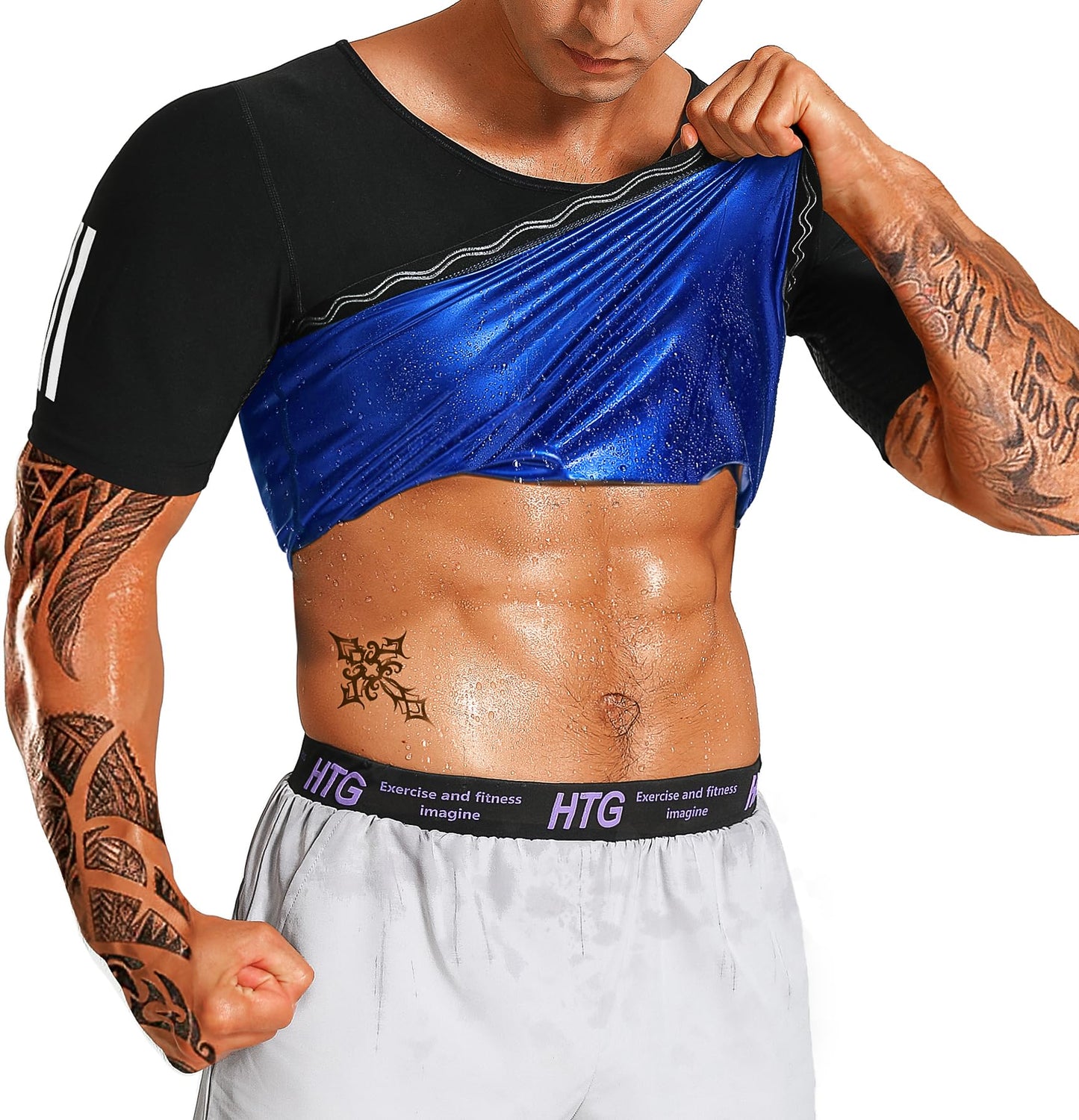 LMCOB Sauna Shirt for Men Sauna Sweat Vest Workout Heat Trapping Compression Shirt Weight Loss Mens Sauna Suits Shirt with Relective Tape(LYBH60041-01-XL)