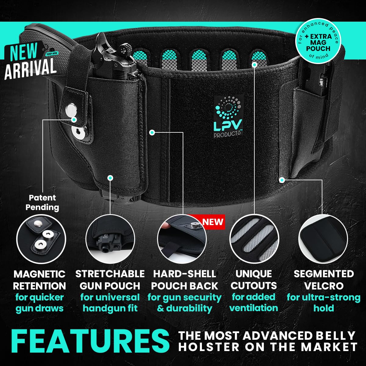 Premium Belly Band Holster for Deep Concealment, Magnetic Retention – Fits 99% of Handguns (Right, LITE Edition (one Spare mag Pouch), Regular (Belly from 28" to 44"))
