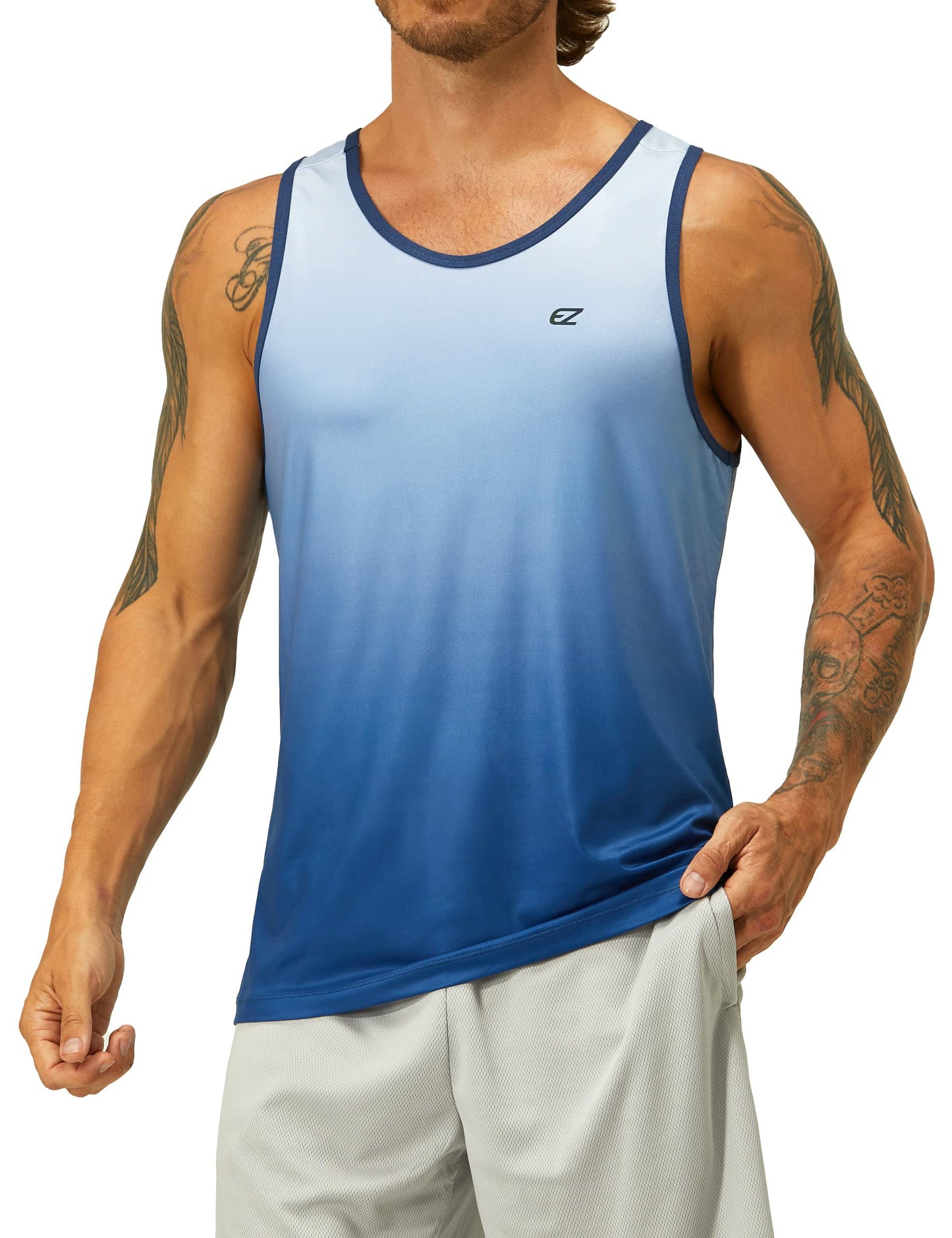 EZRUN Men's Tank Tops Quick Dry Workout Sleeveless Shirts for Bodybuilding Gym Jogging Running Fitness Training(Sapphire Gradient, M)