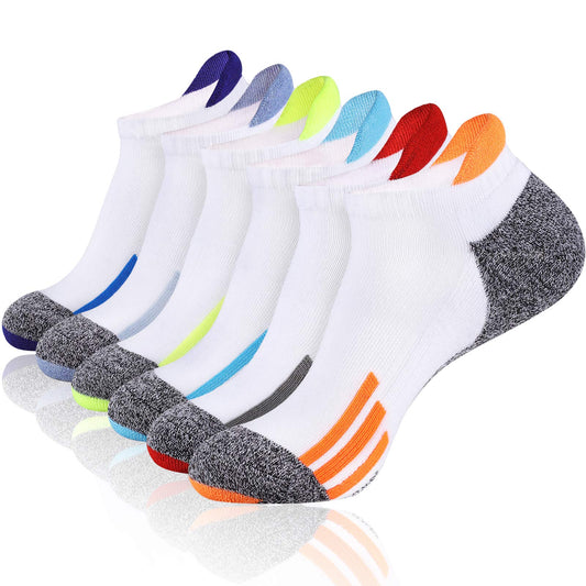 JOYNÉE Mens Ankle Athletic Sports Running Low Cut Socks for Men Cushion 6 Pairs,White,Sock Size 10-13