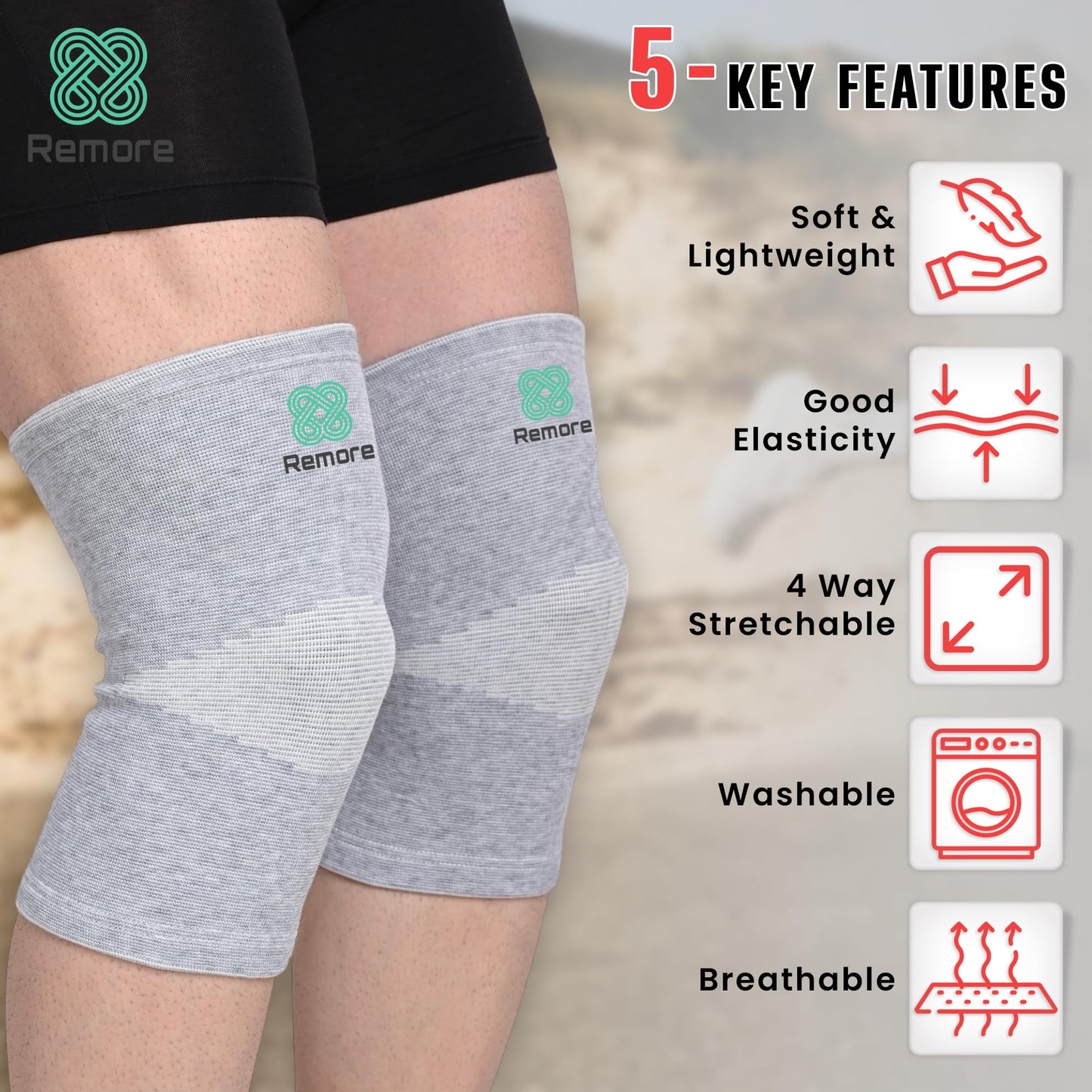 Remore Bamboo Knee Compression Sleeve for Men and Women Bamboo Knee Brace for Men and Women Knee Pain, Gym, Running, Basketball, Meniscus Tear, Sports, Joint Pain Relief, Injury Recovery (64-70cm Thigh) (XXX-Large)