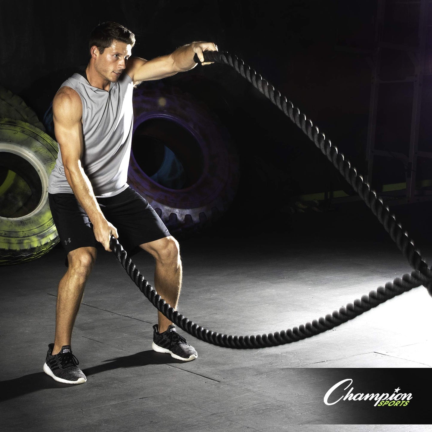 Champion Sports RPT2050 Heavy Training Rope: Rhino Poly Strength & Conditioning Heavy Gym Battle Ropes - Cardio, Cross Training, Weight Training & Crossfit - 2" x 50'