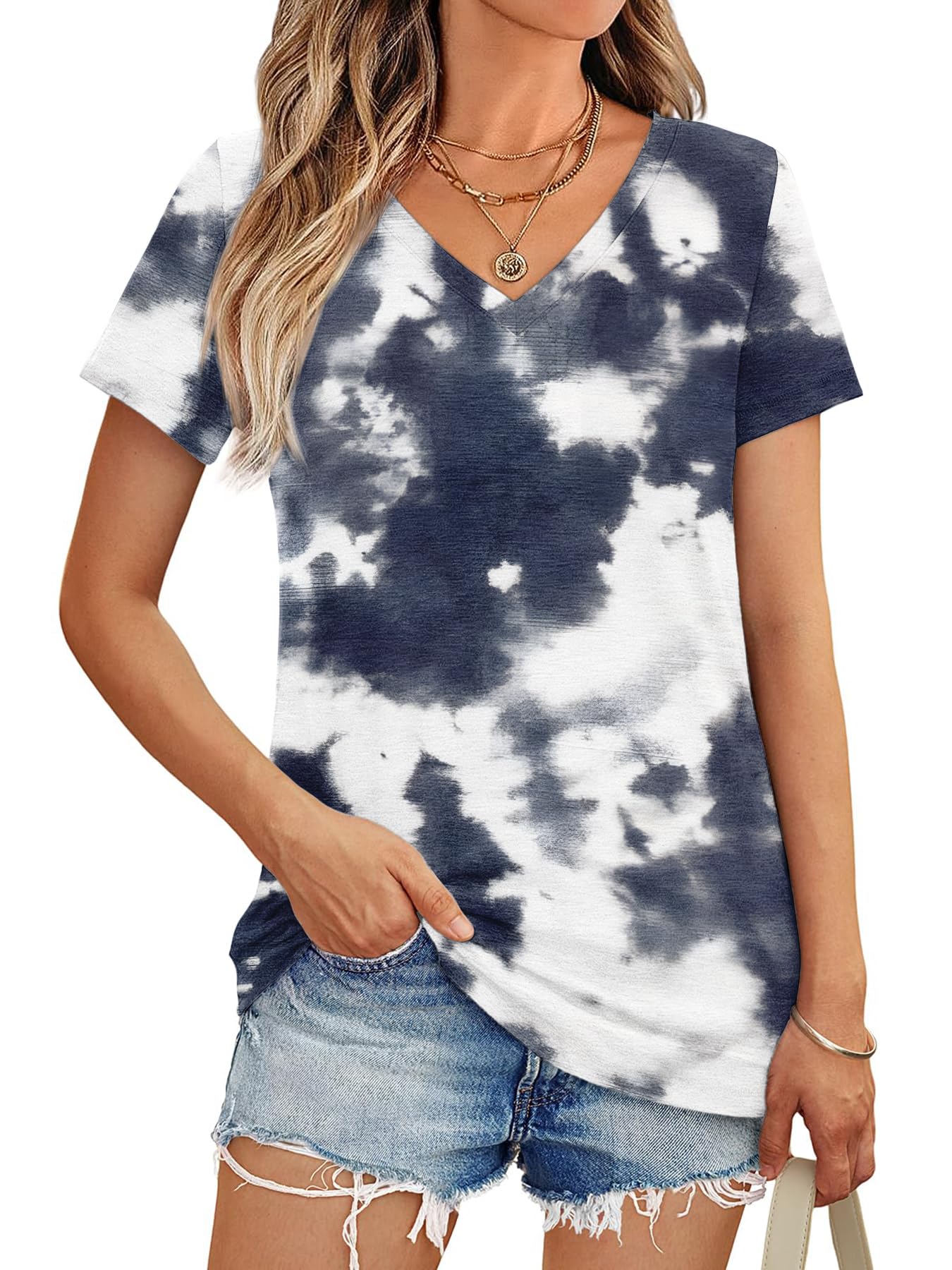 10 Pack Women’s Short Sleeve V-Neck T-Shirts Casual Loose Trendy Summer Soft Dry Fit Breathable Workout Tops (10 Pack-14,X-Large)