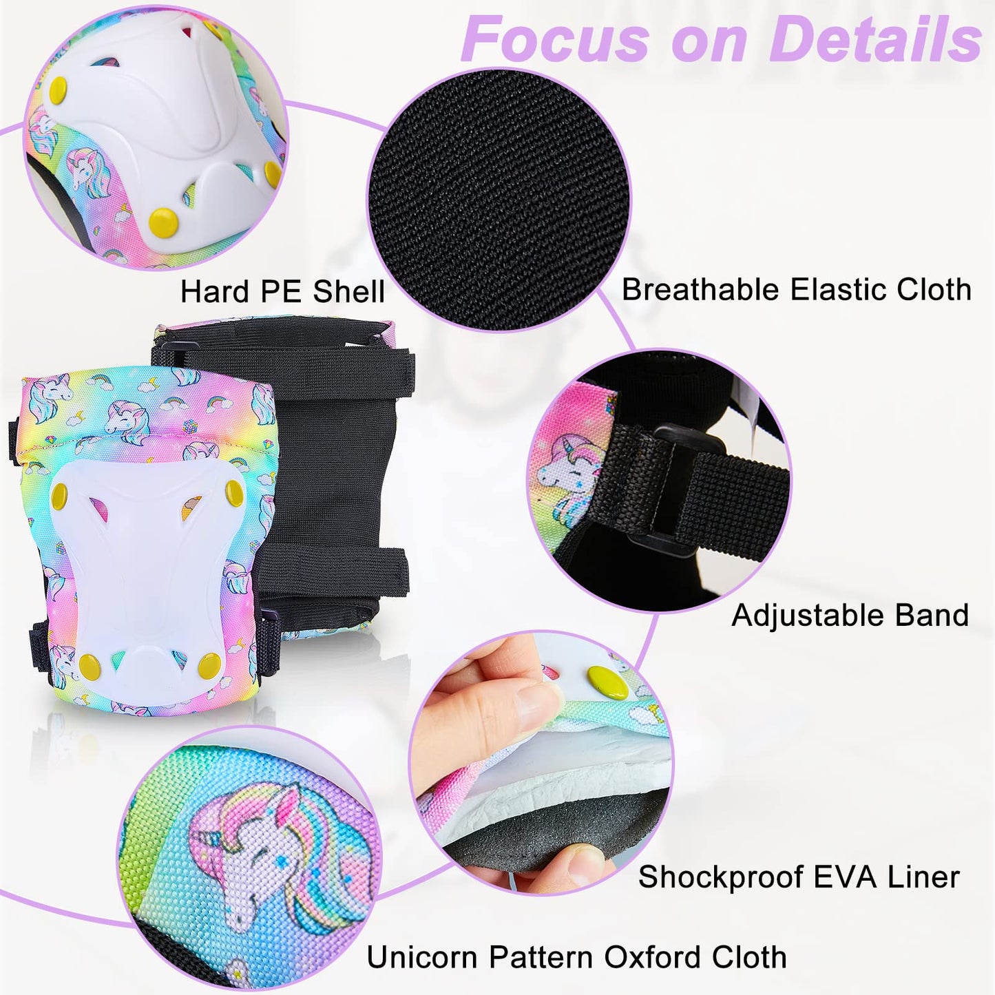 Unicorn Catcher Kids Helmet and Knee Pads Set, Adjustable for Girls Ages 3-8