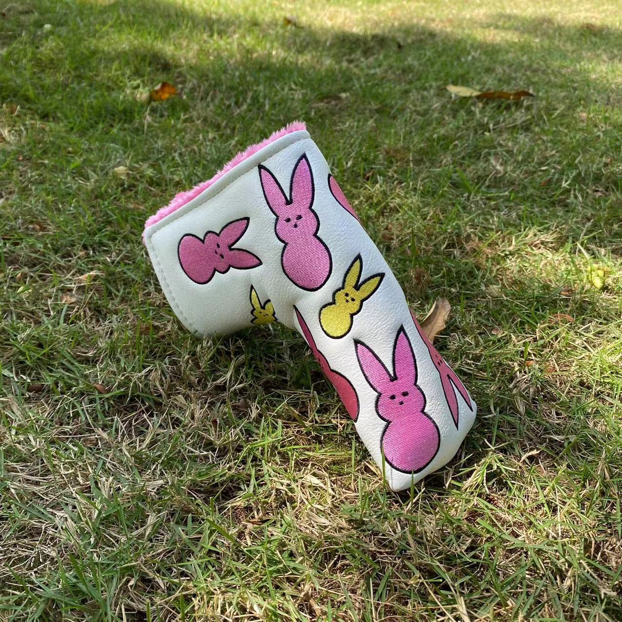 Putter Cover Magnetic Bunny Year Bunny Putter Headcover Golf Putter Head Cover Headcover Magnetic Golf Blade Putter Cover (Pink for Girls, Blue for Boys) (Pink Bunny)