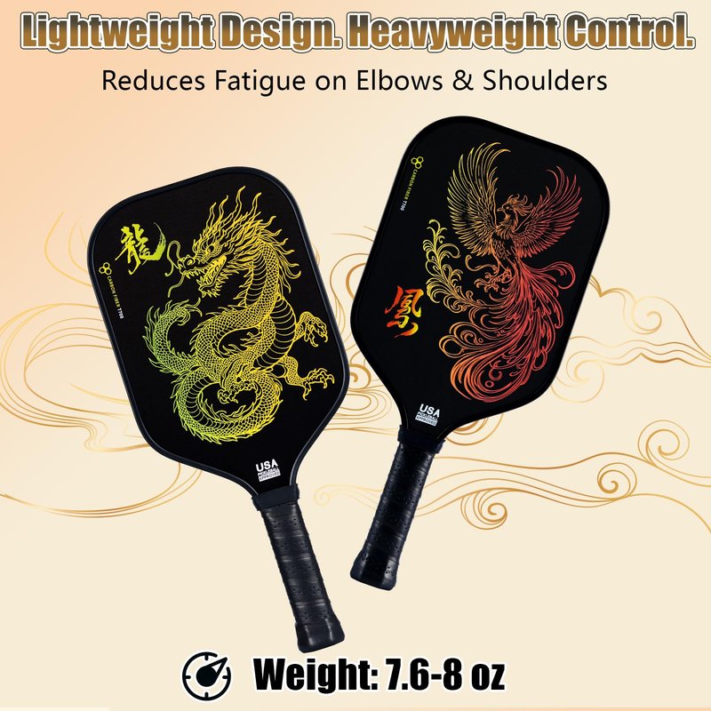Pickleball Paddles Set of 2 – Lightweight T700 Carbon Fiber Pickleball Paddles, Durable 2 Paddles + 4 Outdoor Balls + Bag, Best for Beginner & Pro