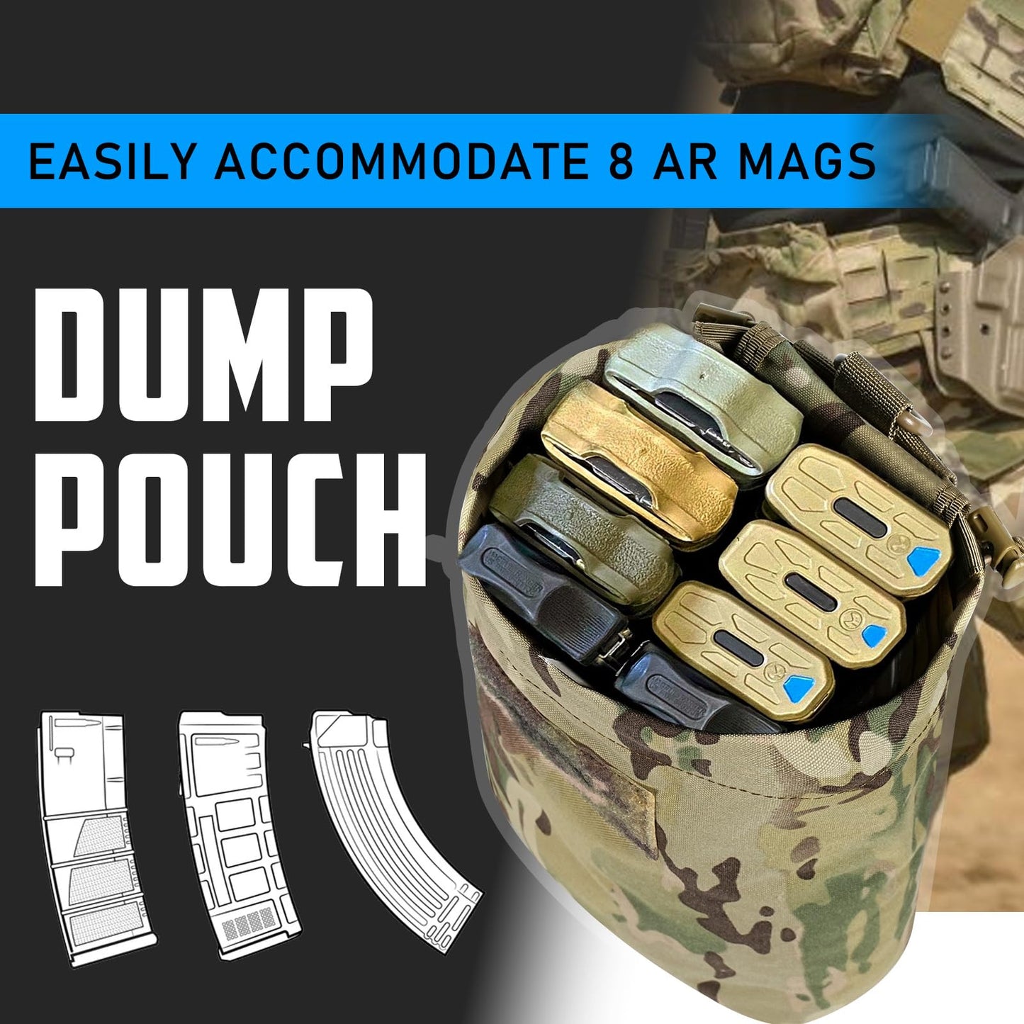 Lonloke Dump Pouch for Belt with 2 Removable MOLLE Straps, Foldable Roll-Up Drawstring Recovery Mag Magazine Ammo Tool Bag for Hunting Shooting Paintball