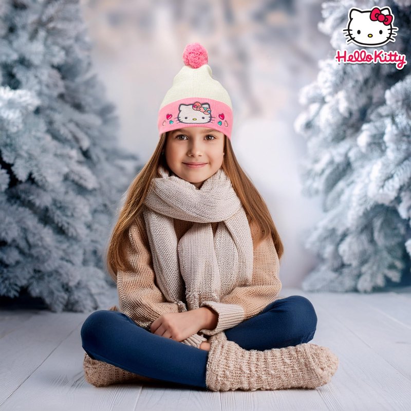 Hello Kitty Beanie Cap for Women | Hello Kitty Hat for Girls | Sanrio Winter Cap | Sanrio Pom Pom Hats | Kawaii Cat Winter Knit Hats | One Size | Pink | Officially Licensed