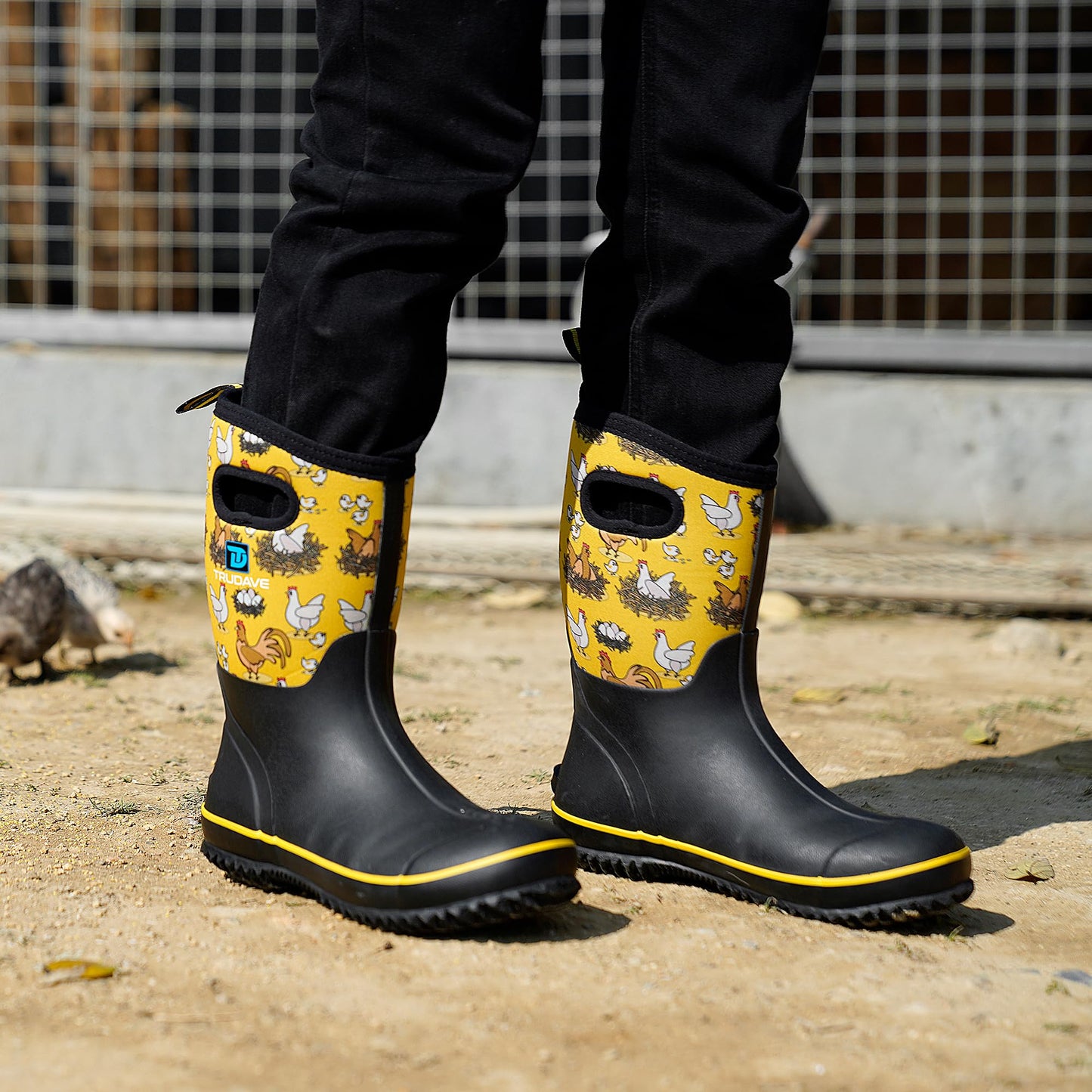 Trudave Rubber Boots for Women, Mid Calf Rain Boots, Womens Waterproof Boots, Neoprene Insulated Outdoor Work Mud Boots for Hunting Farming Gardening Fishing, Chicken, Size 7