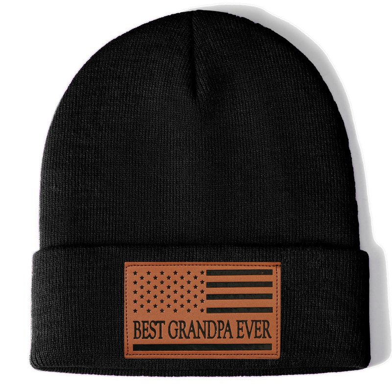Grandpa Papa Gifts Best Grandpa Ever American Flag Leather Beanie Hat for Grandfather Him from Son Daughter Grandkids Funny Christmas Stocking Stuffers Birthday Gifts Ideas Stuff Accessories Black