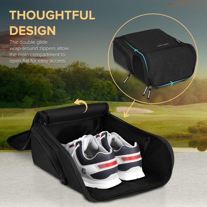 Dachgo Golf Shoe Bag Men Women, Padded Golf Shoe Carry Bags with Clasped Strap Handle & Side Ventilation, 3 Pockets for Golf Tees, Balls & Accessories, Perfect for Sport Golf Baseball Soccer