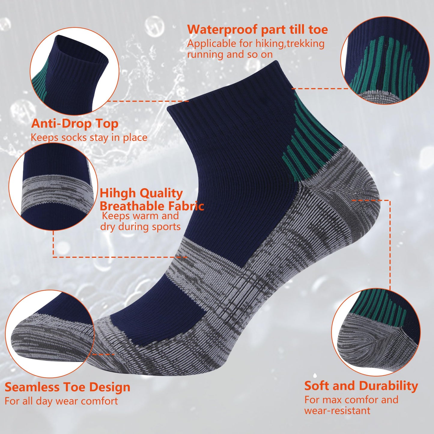 IZL waterproof Hiking Socks for Men Womens Ultralight Ankle Neoprene Socks for Fishing Camping Running Wading 1 Pair Large Navy