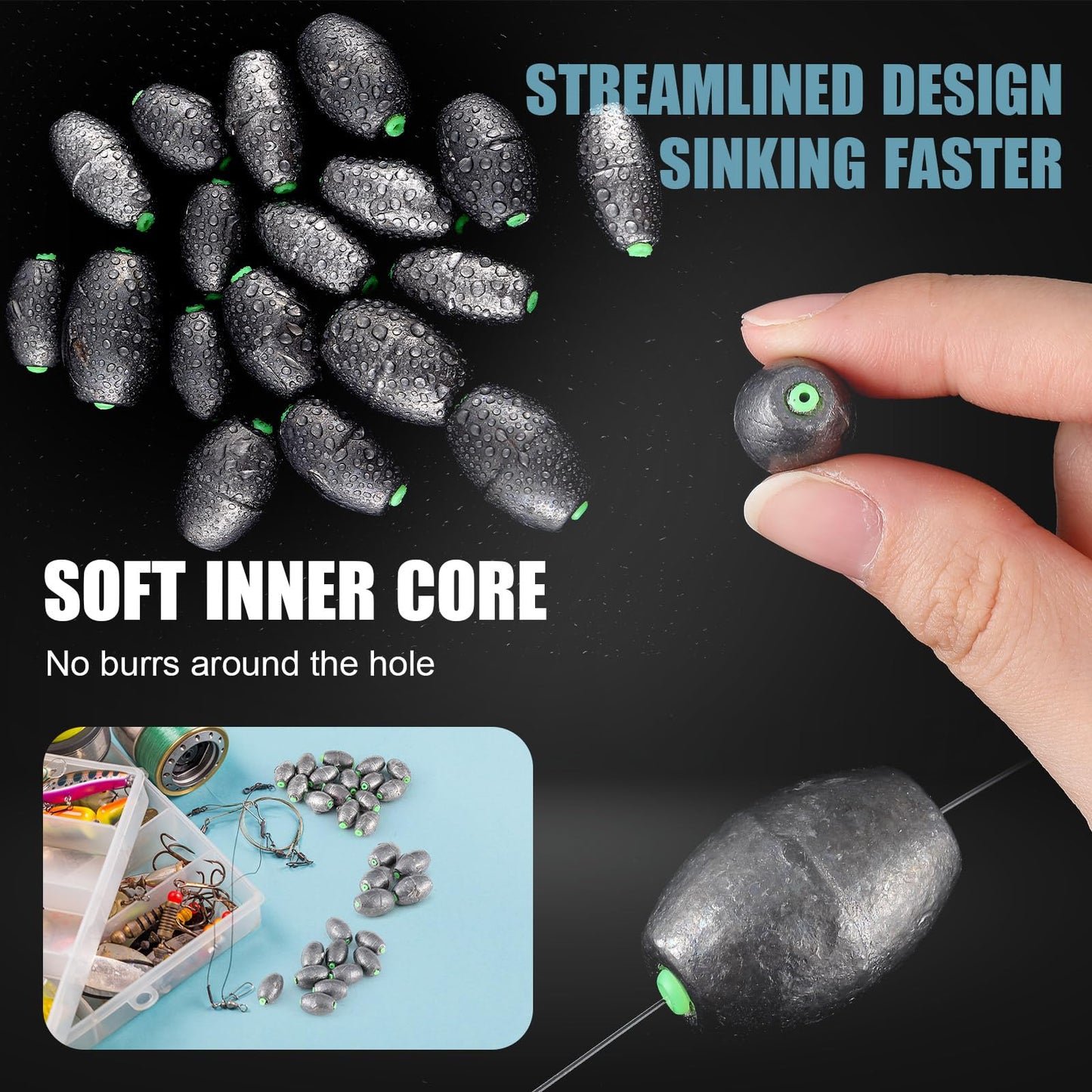 Poen 76 Pcs Egg Sinkers Fishing Sinkers Kit Removable Oval Shape for Drop Bass Worm Bullet Tackle Casting Saltwater Freshwater Fishing (1/4oz,3/8oz,1/2oz,3/4oz,1oz)