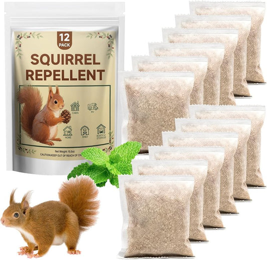 Squirrel Repellent - Natural Peppermint Oil Deterrent for Gardens, Patios & Yards | 12-Pack